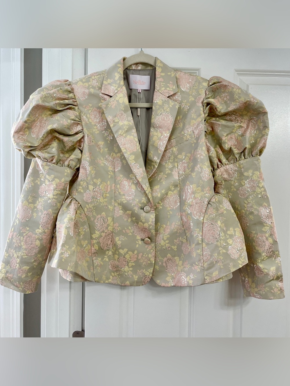 Selkie sample Floral Brocade Puff Sleeve Blazer